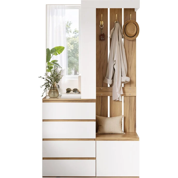 Garderoben-Set 100x35x180 cm mit Spiegel, 4 Schubladen, Tür und Haken – Bild 6