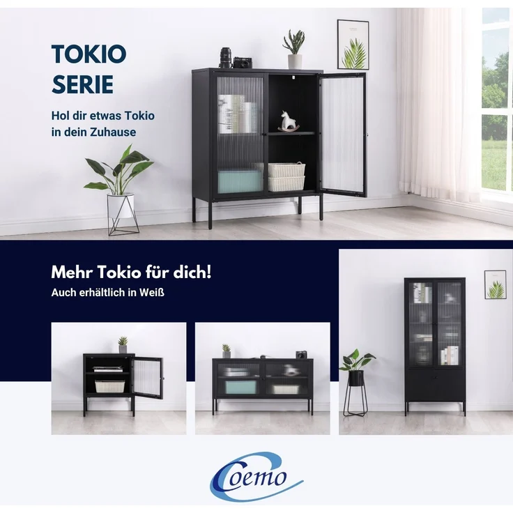 Coemo Vitrine Tokio aus Metall mit Glastüren Schwarz – Bild 7