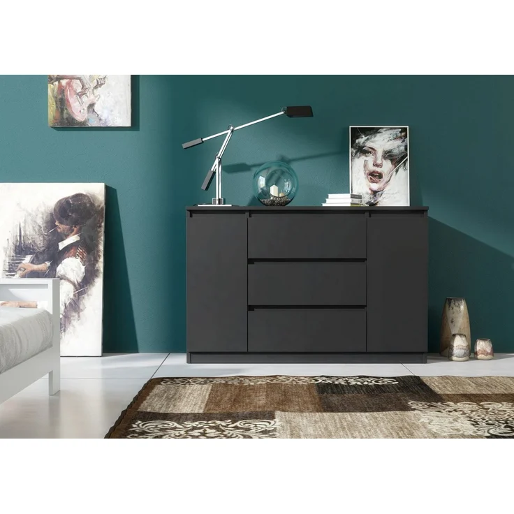 Raumhirsch Furniture Kommode, Sideboard, Kommode für das Schlafzimmer - Wohnzimmer (Maße: 120 × 39 × 78,5 cm, 2 Türen, 3 Schubladen, Rollenschienen), viele Farbvarianten - Hochwertig & stabil – Bild 1