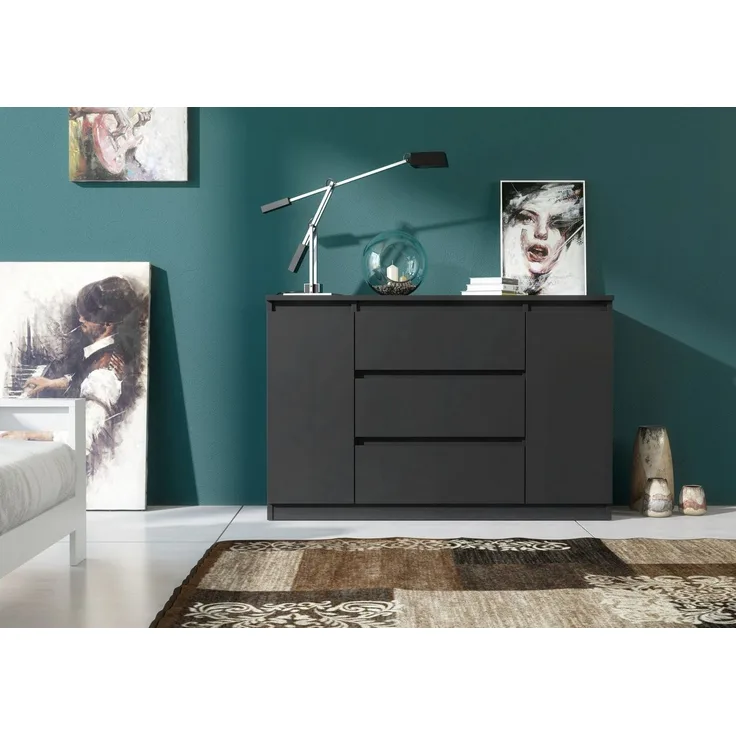Raumhirsch Furniture Kommode, Sideboard, Kommode für das Schlafzimmer - Wohnzimmer (Maße: 120 × 39 × 78,5 cm, 2 Türen, 3 Schubladen, Rollenschienen), viele Farbvarianten - Hochwertig & stabil