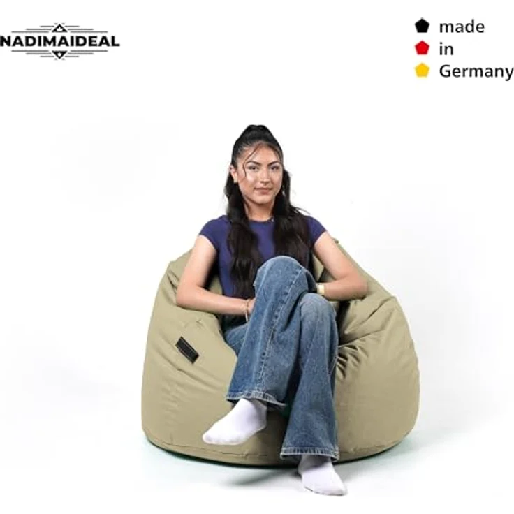 Nadimaideal Sitzsack Tropfenform Kastanie | Bodenkissen für Kinder & Erwachsene | Indoor & Outdoor | Gaming Sitzsack - Sitzkissen - Beanbag | Füllung EPS Perlen (Gold, XXL-Durchmesser 88 cm) – Bild 6
