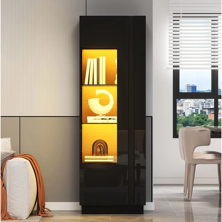 Vitrine 60x40x180 cm in Schwarz mit Acrylglastür und LED-Beleuchtung – Bild 2