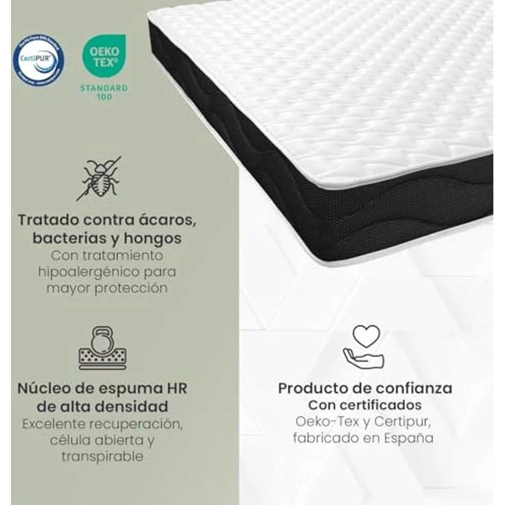 Homey Viskoelastische Matratze Sleep Pro wendbar (Winter-Sommer), Härtegrad mittel bis hoch, Dicke 20 cm, milbendicht, antibakteriell und hypoallergen, 90x180 cm – Bild 7