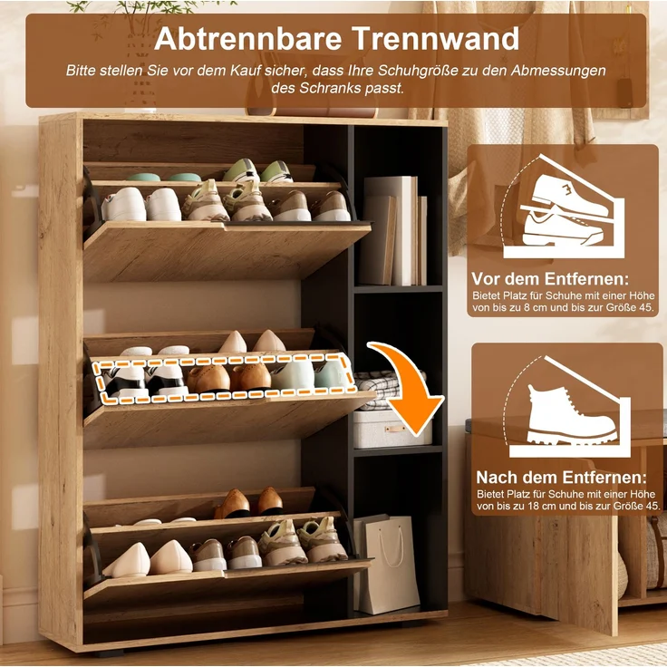 DESVIAE Garderobenschrank-Set Schwarz/Natur aus Spanplatte – 150x161,5x35 cm – Spiegel, Schuhbank, Haken – Bild 5