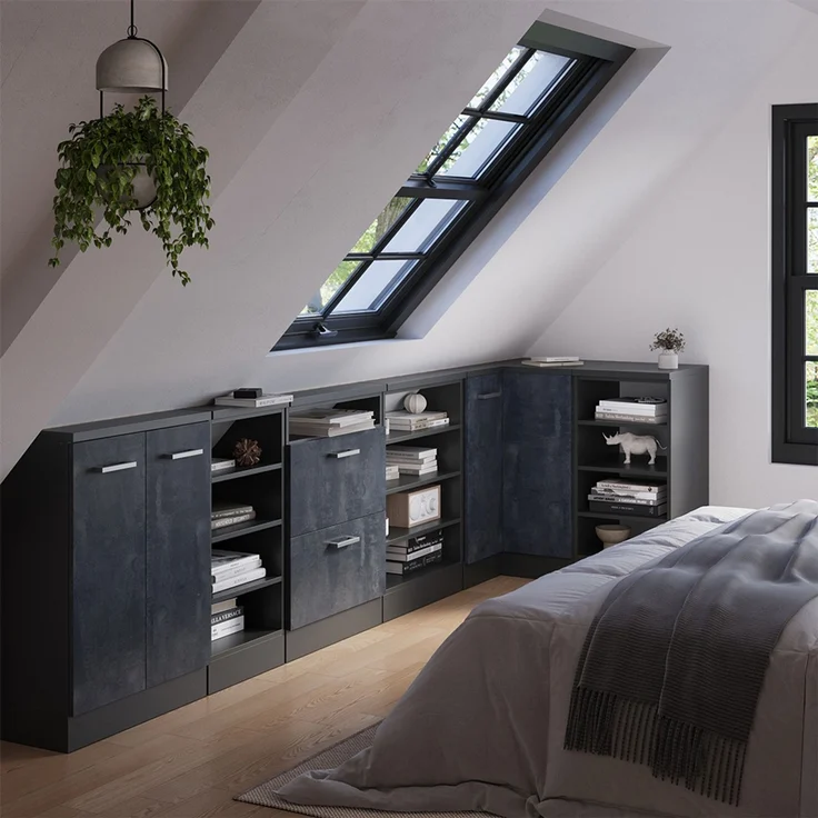 Eck-Küchenschrank für Dachschrägen R-Line Schwarz Beton 75.6 cm mit 1 Tür Vicco – Bild 6