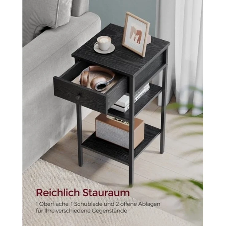 Vasagle Beistelltisch mit einer Schublade, Holzspanplatte ebenholzschwarz-tintenschwarz, 35 x 35 x 70 cm – Bild 2