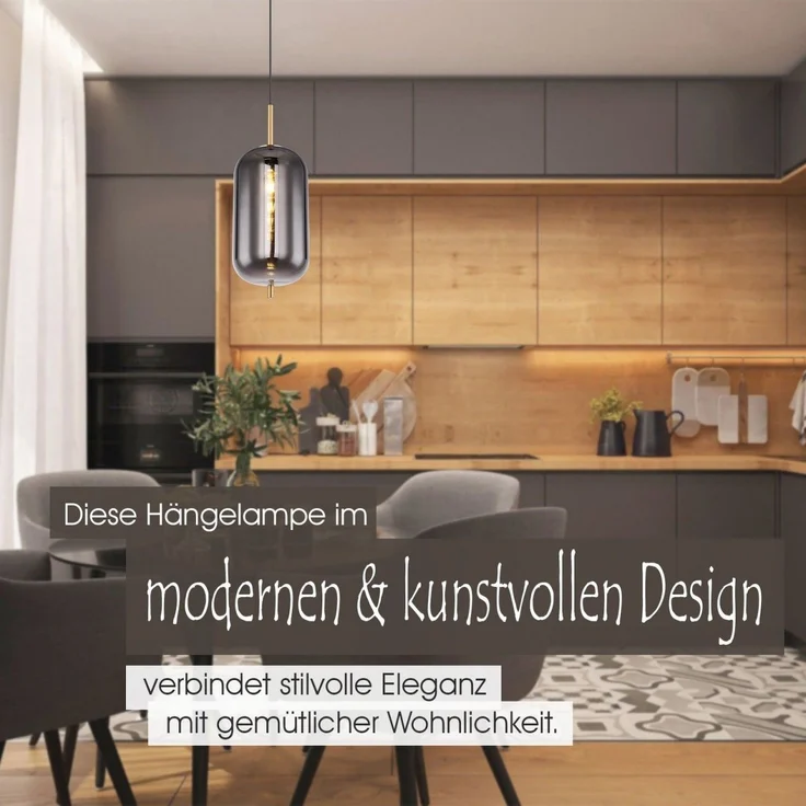Hängelampe Esszimmer Hängeleuchte Wohnzimmer Rauchglas Pendelleuchte Küche – Bild 3