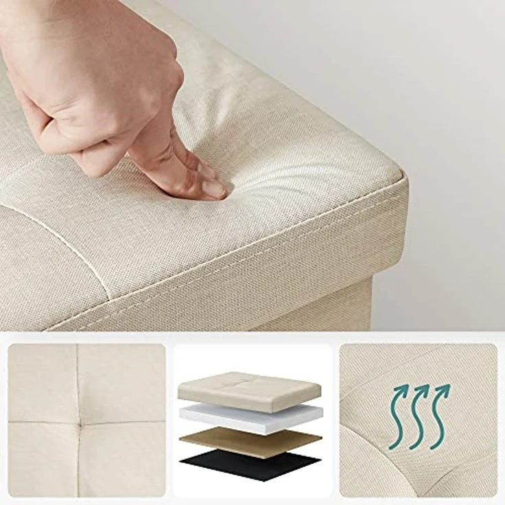 Sitzbank mit Stauraum, 110 cm, klappbare Sitztruhe, Aufbewahrungsbox, Fußbank, Beige – Bild 7