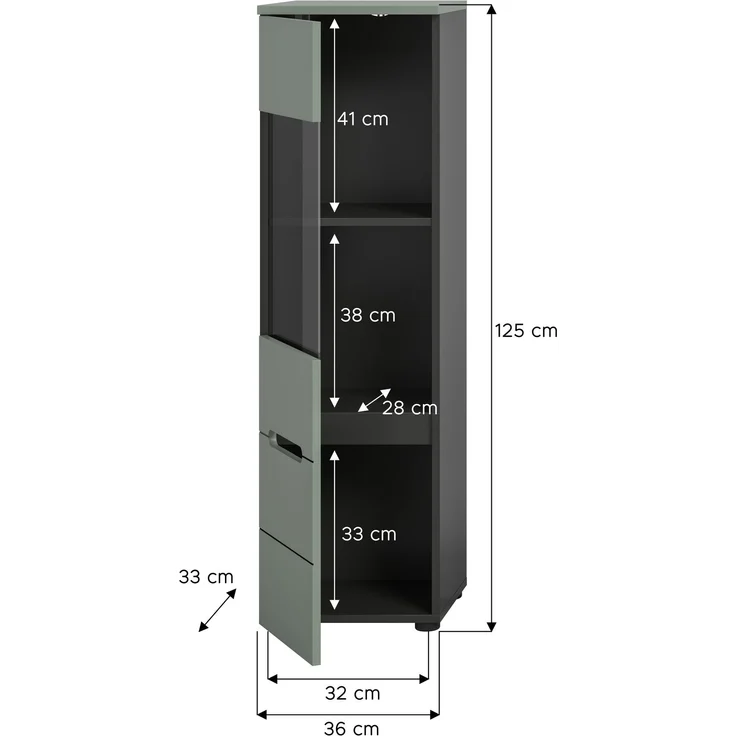 Vitrine (B/H/T: 36x125x33 cm) in Smoke Green Nachbildung – Bild 4