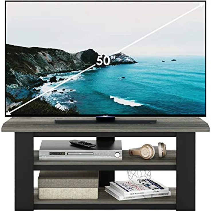 Furinno Parsons TV-Unterhaltungszentrum mit 3 Ebenen, holz, Eiche Grau/Schwarz, 34.04 x 34.04 x 41.91 cm – Bild 4