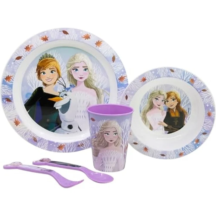 Disney Frozen Teller-Set Mikrowellengeeignet 5-teiliges Kindergeschirr mit rutschfestem Boden – Bild 3