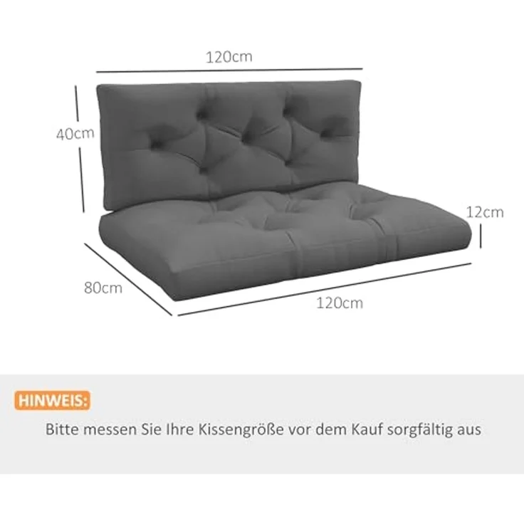 Outsunny Sitzkissen Palettenkissen 2 teilige Bankauflage mit UV-Schutz, für Palettensofa, Balkon, Polyester, Dunkelgrau – Bild 3