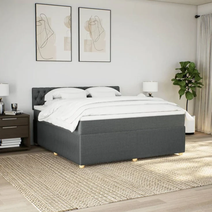 vidaXL Boxspringbett mit Matratze Dunkelgrau 180x200 cm Stoff 3289843 – Bild 4