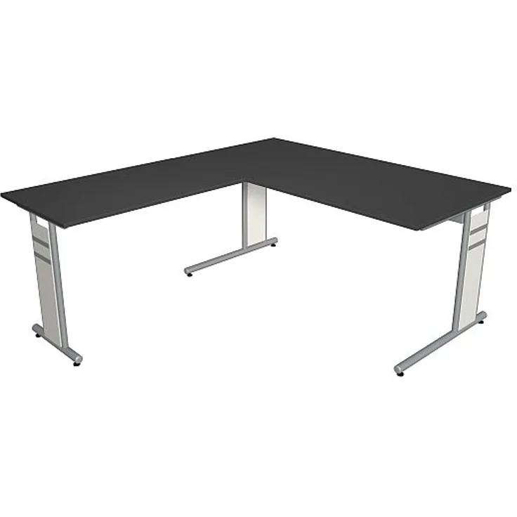 Kerkmann Schreibtisch 4090 Form 4 160x80 x68-82 cm mit Anbautisch 100x60 cm und C-Fuß-Gestell anthrazit