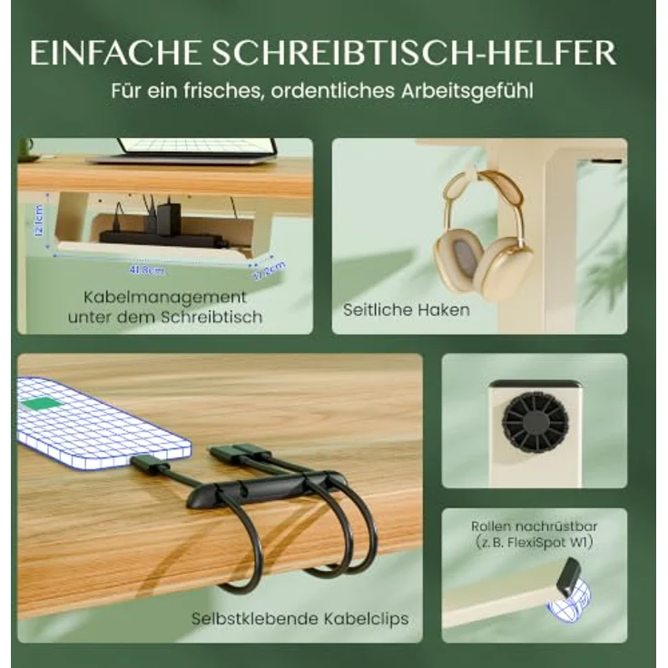 FLEXISPOT Höhenverstellbarer Schreibtisch Gestell E1 PRO mit Doppelmotor | Elektrische Tischbeine höhenverstellbar mit Kabelmanagement & 2 Haken,LED-Höhenanzeige&4 Speicherplätzen fürs Büro&Homeoffice – Bild 9
