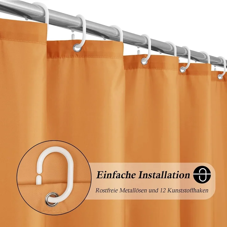 Duschvorhang 180x200 Textil Bad Vorhang Orange Anti-Schimmel Wasserdicht – Bild 2