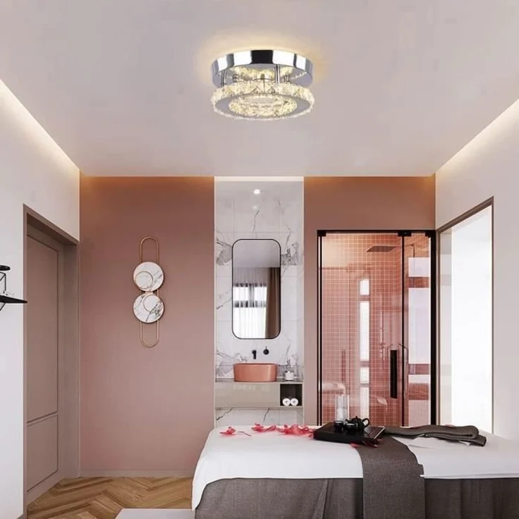 DELIPOP – LED – Deckenleuchte, 12 W, dimmbar, Kristalllüsterringe für Schlafzimmer, Esszimmer, Küche, Flur, Größe: 20 x 20 x 6 cm, Energieklasse E – Weiß – 20x20x6cm – Bild 4