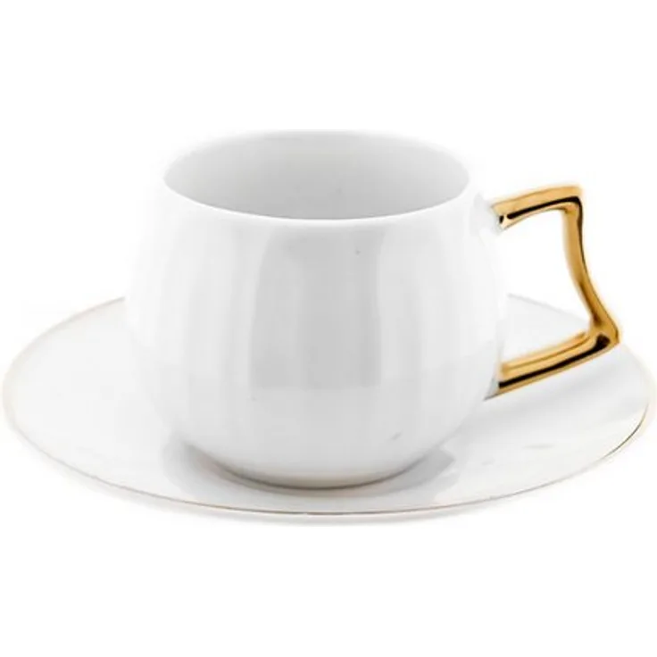 Mulex Kaffeeservice Porzellan-Mokkatassen, 6er Set in Reinweiß, Silber- oder Goldakzenten, zeitlose Eleganz für Mokka und Espresso