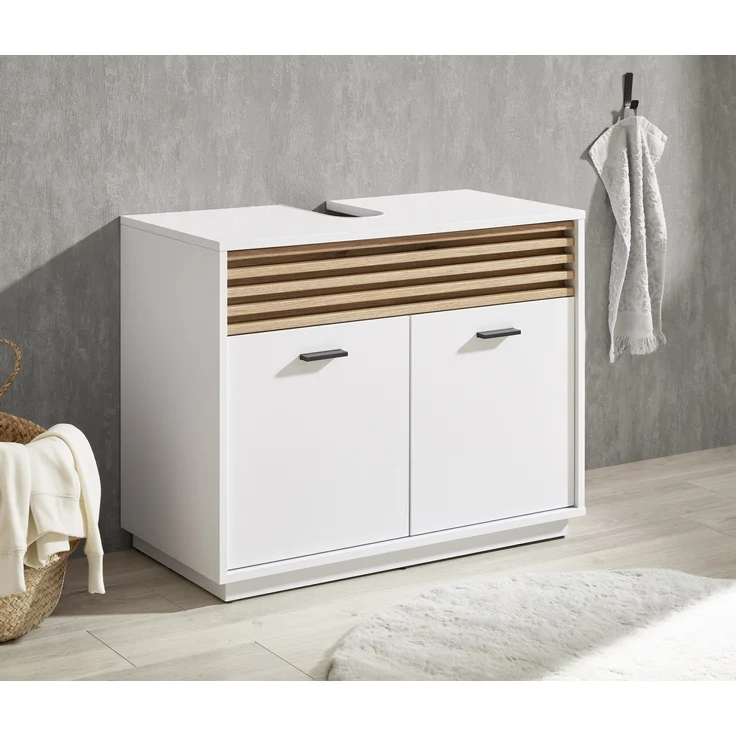 Badezimmer-Set >Liguria< (2-tlg.) in Weiß / Evoke Eiche Dekor - 80x191x40 (BxHxT) – Bild 3