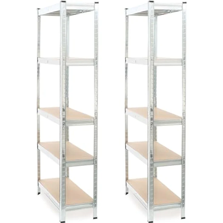 Wiltec Set 2X Schwerlastregal 174 x 75 x 30 cm, 875 kg Gesamtlast, Steckregal verzinkt aus Stahl, Lastenregal mit 5 Ablagen, Werkstattregal – Bild 5