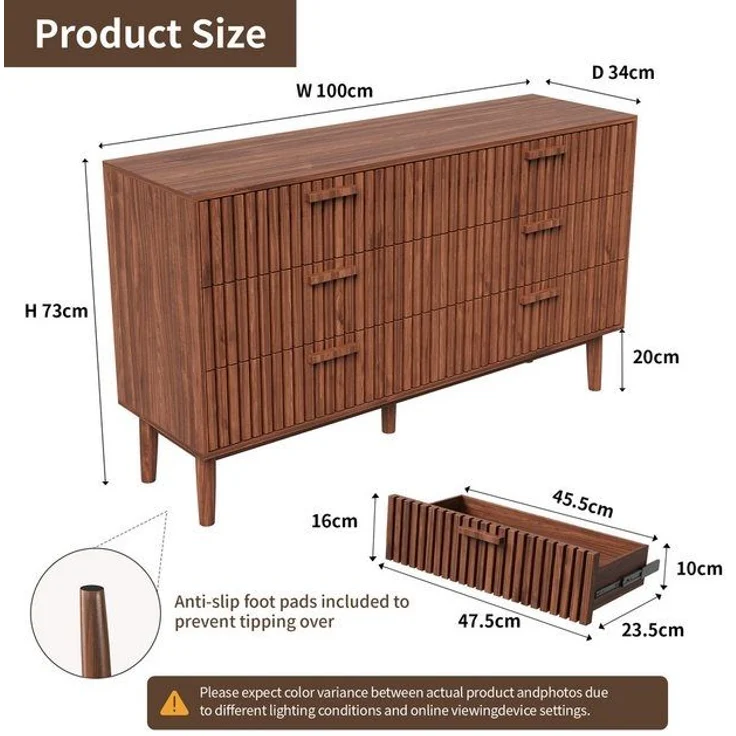 PXloue Kommode Mehrzweckschrank Holz Sideboard Mit 6 Schubladen Breite 100 cm, mit Griff