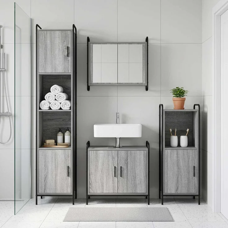 vidaXL Badezimmerschrank-Set 3 stk. Sonoma-Grau 40 x 36 x 99,5 cm 3444498 – Bild 1