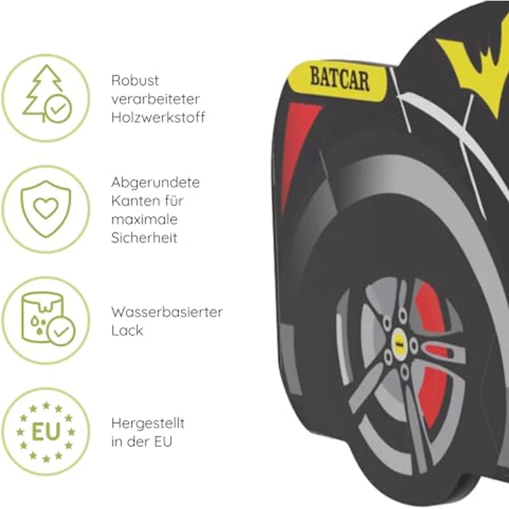 Kids Collective Autobett 70x140, 80x160 cm Kinderbett Jugendbett mit Rausfallschutz (Spielbett Batman Batmobil Bat Car Auto), Bett in schwarz Kinderbett 80 x 160 cm optional mit Matratze – Bild 4