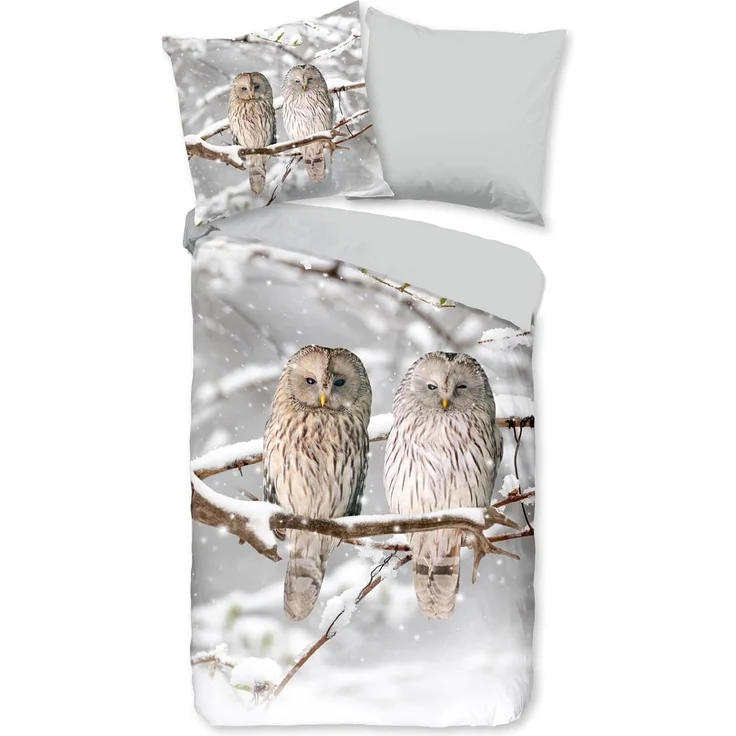 ESPiCO Bettwäsche Trendy Bedding Schneeeulen Grau Flanell 135 x 200 + 80 x 80 cm