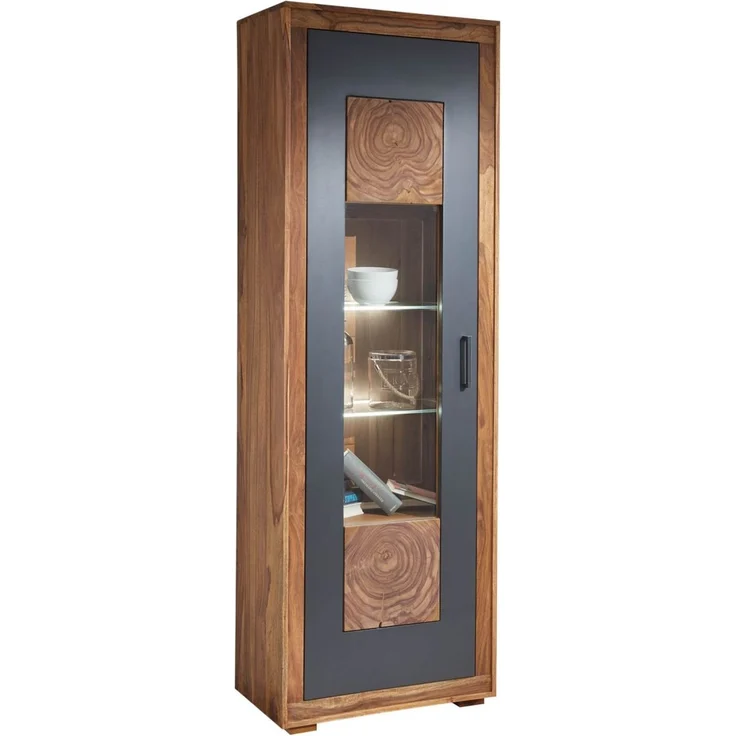 Vitrine Sheesham 66 x 40 x 201 gebeizt TURIN #01 – Bild 1