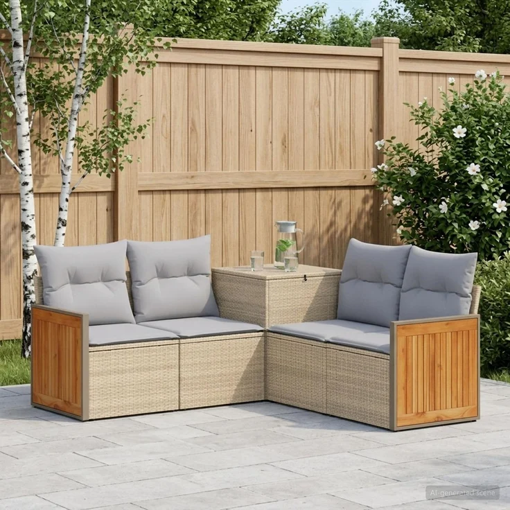 vidaXL Sofa Set 5 stk. Beige und Hellgrau Polyrattan und Stahl 3447969 – Bild 1
