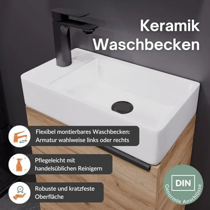 Planetmöbel Badmöbel-Set Badmöbel-Set 40cm mit Spiegelschrank Gold Eiche, (Komplett-Set, 3-St), Badmöbel, Breite 40 cm, Soft-Close-Funktion – Bild 7