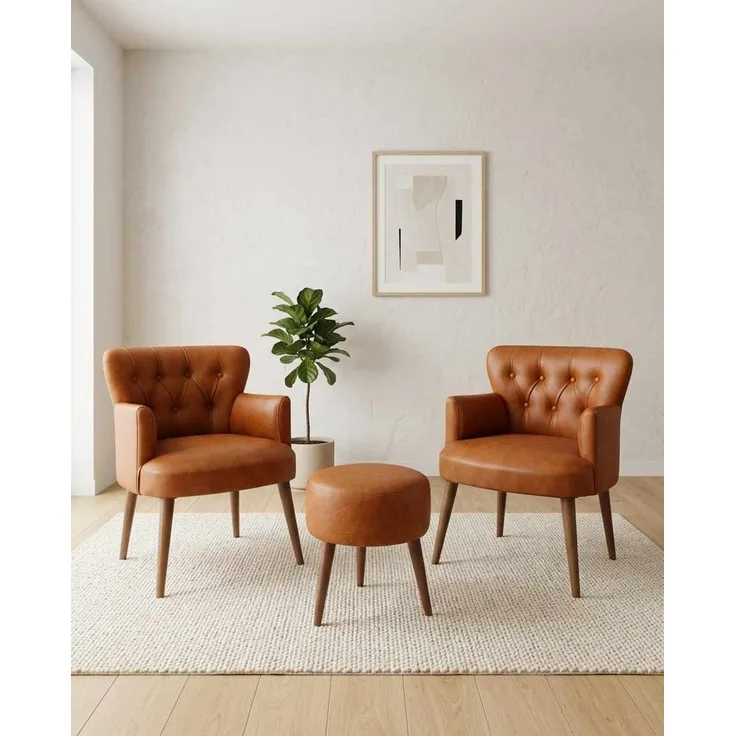 Hanah Home 'Az-2Rom-Cvz - Tan' Ohrensessel- und Hocker-Set (3-teilig), Bräunen, 60 x 84 x 52 cm