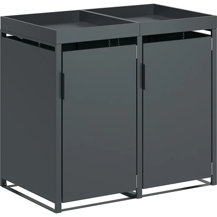 STEELSØN 'Thoria' Mülltonnenbox 2er je 240 Liter, anthrazit, Mülltonnenverkleidung aus Stahl, wetterfest, 125x80x134 cm, Müllbox mit Pflanzendach für 2 Tonnen – Bild 12