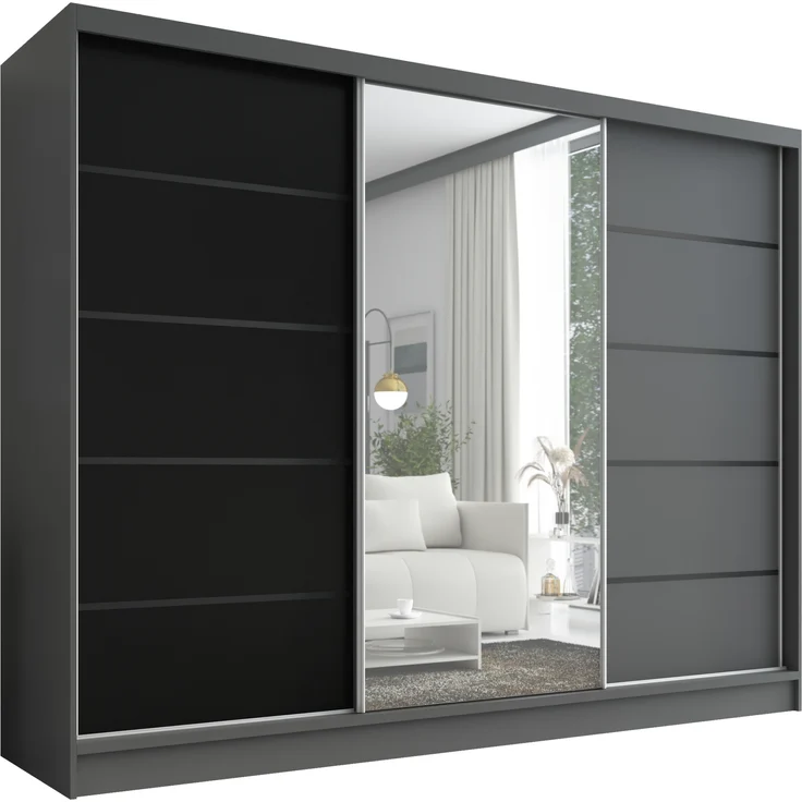 A&J MöbelLand Schwebetürenschrank AURELIA, Graphit, Schwarz, Graphit, Leiste: Schwarz – Bild 1