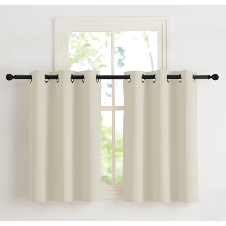 NICETOWN Scheibengardinen Kurze Vorhang Beige Blickdicht 2er Set H90 x B107 cm Hellbeige, Verdunklungsvorhänge mit Ösen Thermo Vorhänge für Schlafzimmer Küchengardinen Fenster Gardinen