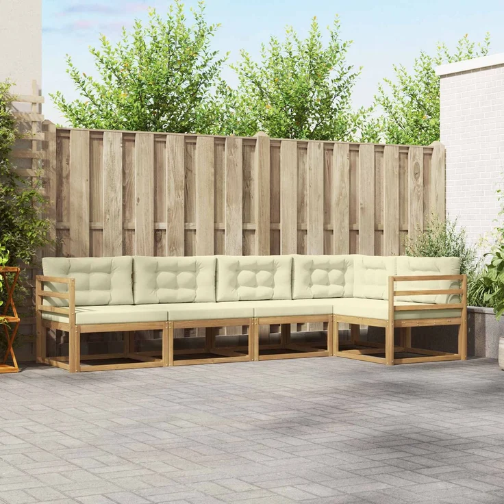vidaXL Outdoor-Sofagarnitur 5 stk. 5-Sitzer Weiß und Creme 3386429 – Bild 1