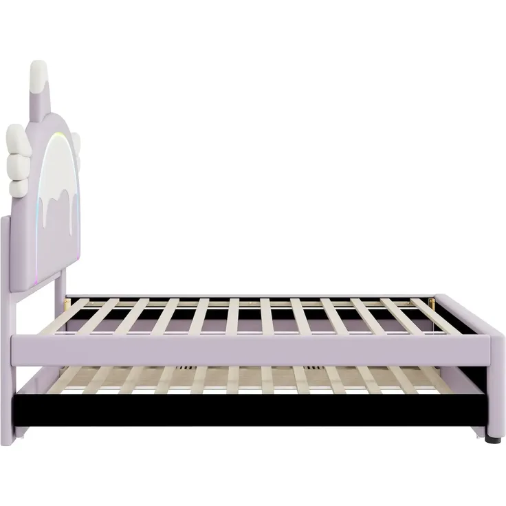 Polsterbett mit Stauraum und LED-Beleuchtung, 90x200 cm, Kopfteil höhenverstellbar, Kinderbett, Einzelbett, Kunstleder – Bild 5