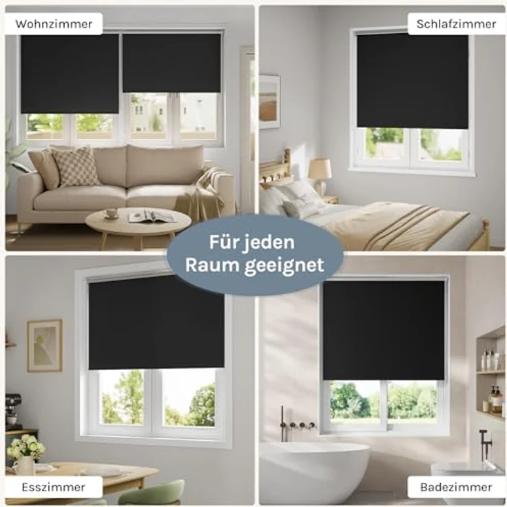 WOLTU Verdunkelungsrollo, nur zur Schraubmontag Thermo Verdunkelungsrollo mit Kette, Sichtschutz für Türen und Fenster, 140x160 cm [Stoffbreite: 136 cm], Schwarz – Bild 7