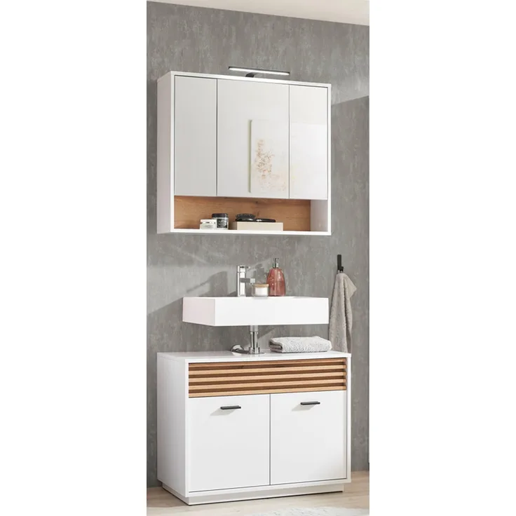 Badezimmer-Set >Liguria< (2-tlg.) in Weiß / Evoke Eiche Dekor - 80x191x40 (BxHxT)