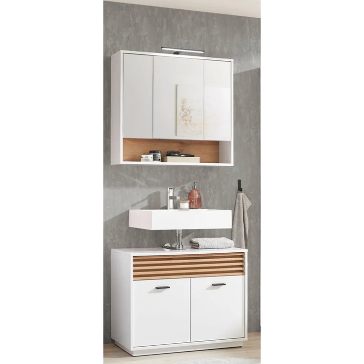 Badezimmer-Set >Liguria< (2-tlg.) in Weiß / Evoke Eiche Dekor - 80x191x40 (BxHxT) – Bild 1
