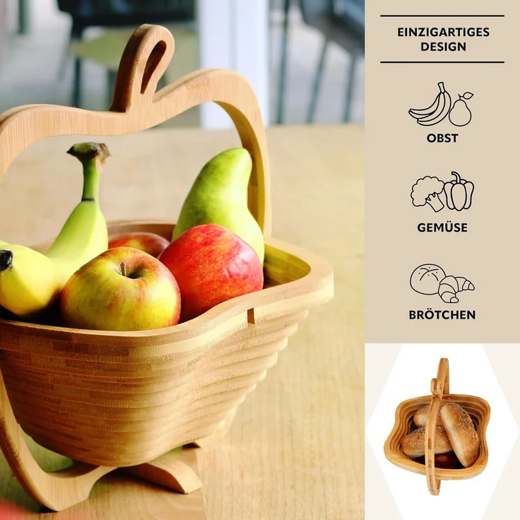 bremermann Obstschale faltbarer Obstkorb, Apfel-Design, Bambus ca. 26,7 x 30 x 22,5 cm, Bambus, (1-tlg) – Bild 3