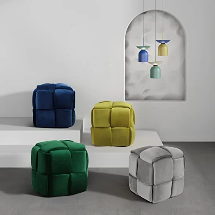 Vesgantti Sitzhocker, Ottomanischer Fußhoker aus Samt, Moderne Sitztruhe für Wohnzimmer, Schlafzimmer, Eingangsbereich, 43 x 43 x 46 cm, Max. Belastbarkeit 140 kg, KIVIK Serie – Bild 7