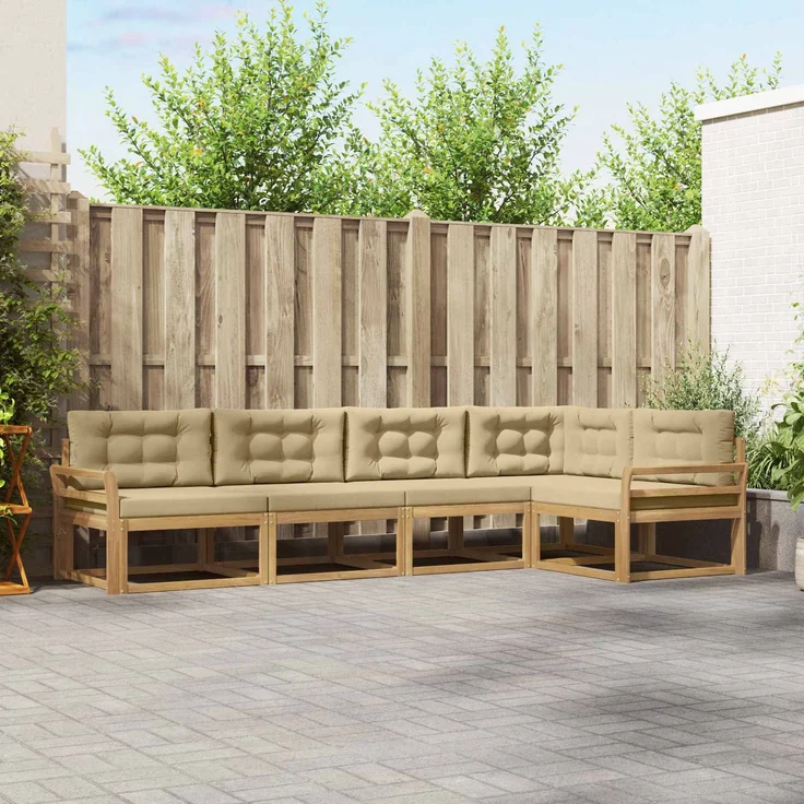 vidaXL Outdoor-Sofagarnitur 5 stk. 5-Sitzer Weiß und Beige 3386447 – Bild 1