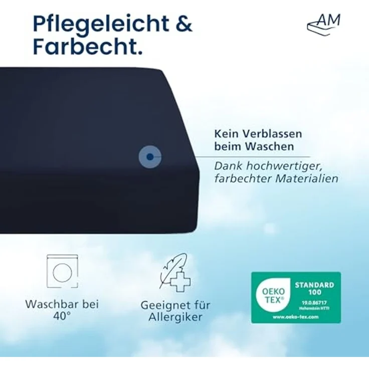 AM Qualitätsmatratzen Spannbettlaken Baumwolle in dunkelblau, Bettlaken für Matratzen, Made in Germany, Baumwolle, Gummizug: rundum, (1 Stück), 100x200x30 – Bild 5