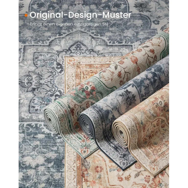 SONGMICS HOME Vintage Teppich, 160x230 cm, Wohnzimmerteppich, Schlafzimmerteppich, Waschbarerteppich, Rutschfester Teppich, für Küche, Flur, Esszimmer, cappuccinobeige TAR033L01 – Bild 8