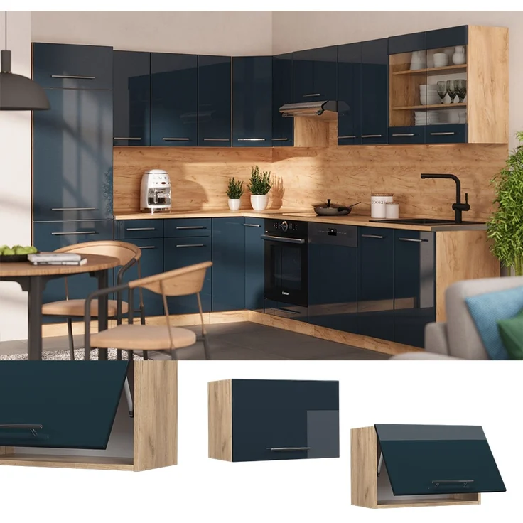 Hängeschrank Fame-Line Dunkelblau Hochglanz 60 cm Flach Vicco – Bild 2