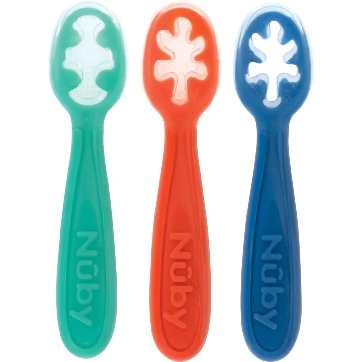 Nuby Silikon-Breilöffel-Set für Beikost, 3er-Pack, ab 6 Monaten, Neutral | Erstes Löffel-Set für Babys, griffiges Design fördert Hand-Augen-Koordination & schont das Zahnfleisch, für den Beikoststart