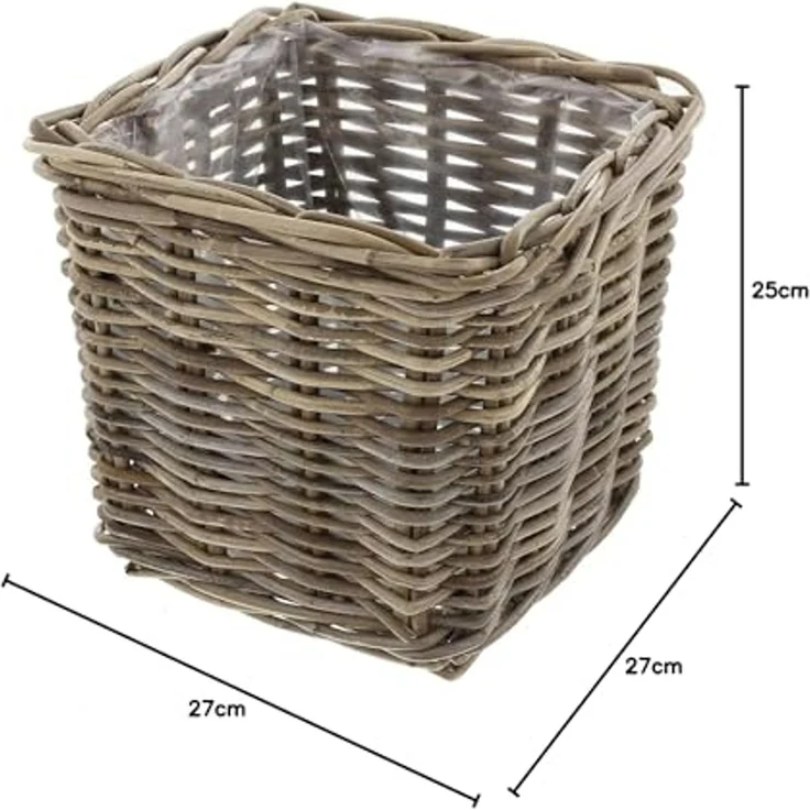 Pflanzkorb "Koboo Grey" aus Rattan, quadratisch, grau, groß, Blumentopf, Pflanzkübel, Pflanztopf für Draußen, Blumenkübel – Bild 5