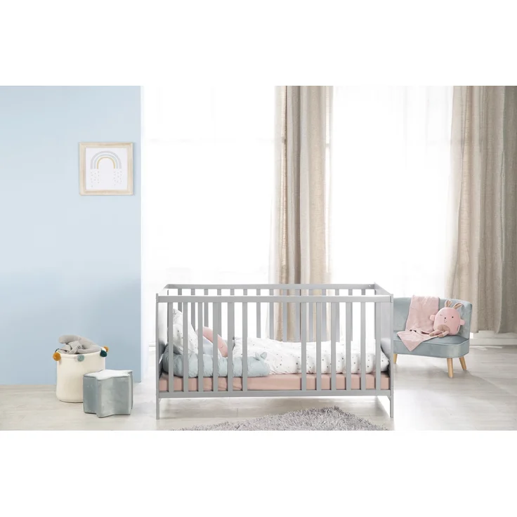 roba Gitterbettt 70 x 140 - 3-fach höhenverstellbar - 3 Schlupfsprossen - Babybett umbaubar - Holz taupe – Bild 3