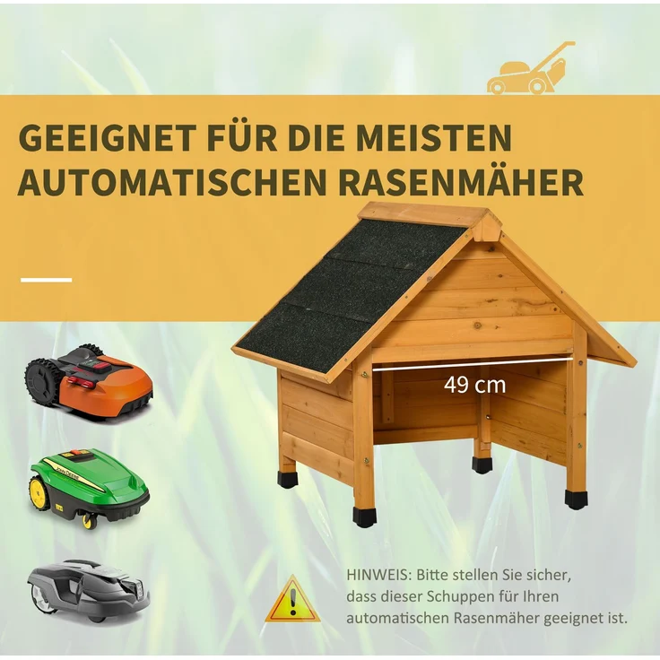JARDJ Holzgarage für Rasenmäher Roboter Mähroboter Carport 75x76x70 cm Gelb, Sonnen- & Regenschutz für Rasenroboter – Bild 6